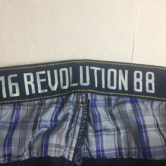 1688 Revolution Jeans Factory Distressed Color Blue Dark Wash Mens Size 38x32 - Picture 3 of 6